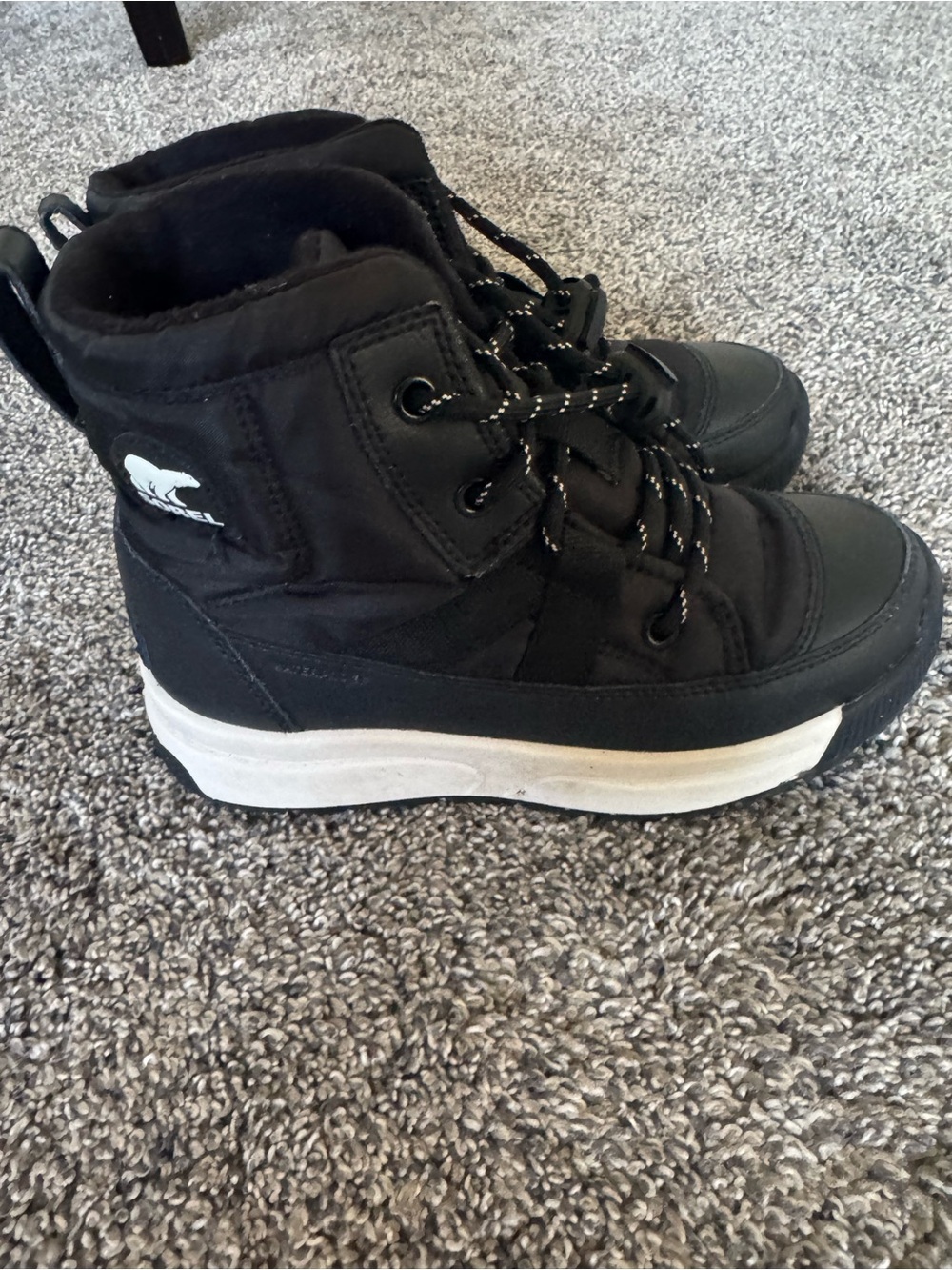 Sorel Kids Black and White Lace-Up Winter Boots